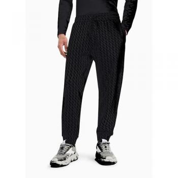 Armani Exchange Men's Regular Fit Black Cotton Sweatpants with Print and Laces, Size M