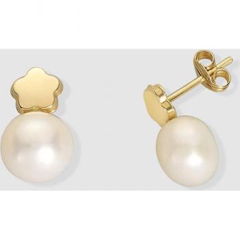 Pendientes de niña con perla natural en oro de 18 quilates