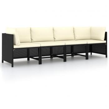 4-Seater Garden Sofa with Cushions Black Synthetic Rattan