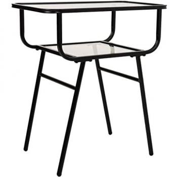 Mesita de metal y cristal con 1 balda gris 60x35x65,5h cm de estilo Industrial