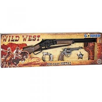 Gonher S.A.-Set Rifle Pistola Cowboy, Color Plata, sin Talla