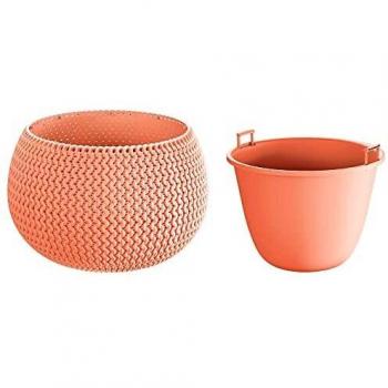 ProsperPlast Nitly Maceta Redonda con deposito Splofy Bowl de plastico en Color Melocoton