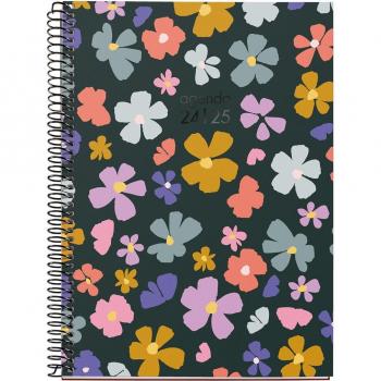 Agenda 18 meses 2024-2025 vista semanal Flowery Miquelrius - Negro multilingüe