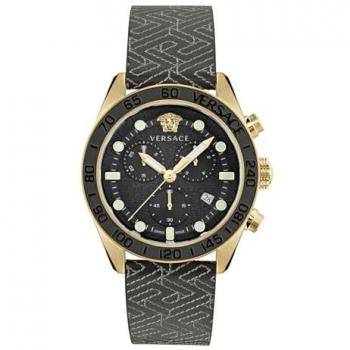 Versace Greca Dome Chrono Leather Strap Watch