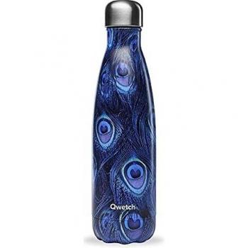 Botella isotérmica 500 ml Plumas de Pavo Real Azul Qwetch