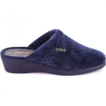 Zapatillas de casa con cuña de mujer DEVALVERDE 225 TOPOS azul marino