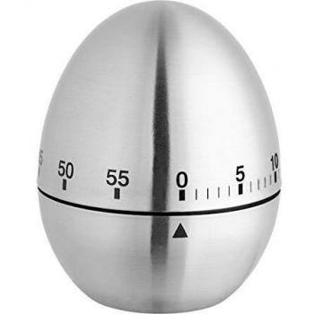 Temporizador Analógico de Cocina TFA 38.1026 en Acero Inoxidable, Forma de Huevo, Hasta 60 Minutos con Alarma Acústica