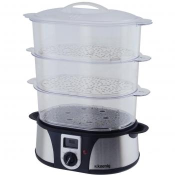 H.Koenig Vaporera eléctrica sin bpa 12 litros, 3 Recipientes Extraíbles, 1000 W, Temporizador hasta 60 Minutos VAP12, 44 Decibelios, plástico, Metal, Único