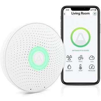 Airthings Wave Plus Smart Radon, detector de CO2 y TVOCs con sensores de temperatura, humedad y presión de aire, operado por baterías, con aplicación gratuita