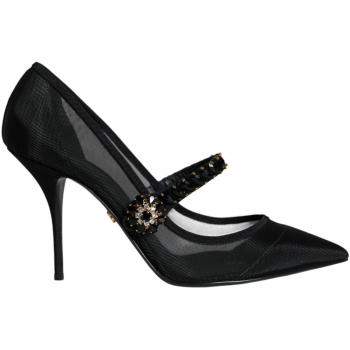 Dolce & Gabbana Black Mesh Mary Jane Crystal Heel Pumps Shoes - EU40/US10