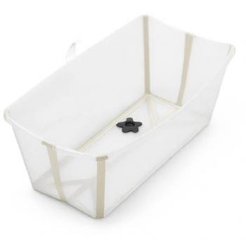 Stokke Flexi Bath - Bañera Plegable para Bebé, Color Sandy Beige, diseño compacto y ligero, fácil de transportar y almacenar, apta desde el nacimiento hasta los 4 años, incluye tapón de drenaje