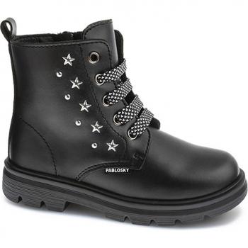 Botas de niña Pablosky Stars Sostenibles 426015 - Negro, tipo leader-tech, con cordones y cremallera