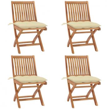 Folding Garden Chairs with Cushions Set of 4 Solid Teak Wood