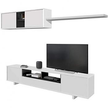Habitdesign Mueble de Salon Moderno, Modulos Comedor, Modelo Belus, Acabado en Blanco Brillo y Gris Antracita, Medidas: 200 cm