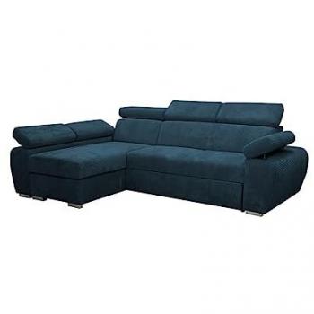 Sofá rinconero Columbus 192, azul, con función de descanso y caja de ropa de cama, dimensiones 255x170x85cm