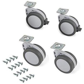 Emuca 2037921, Ruedas pivotantes para mueble - 80mm con placa de montaje y rodamiento de bolas, Gris, Set de 4 Piezas