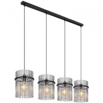 Lámpara colgante Gorley, 4 luces, gris humo, longitud 110 cm, cristal y metal