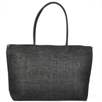 Gleader Beach Ladies Straw Weaving verano bolsa de asas de compras Viajar con cremallera Bag-Negro