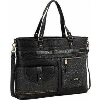 SKPAT - maletín portatil 15.6 Pulgadas con Bandolera y Doble asa. Piel síntetica relieves y Texturas. para Diario Paseo Elegante Marca 304640, Color Negro