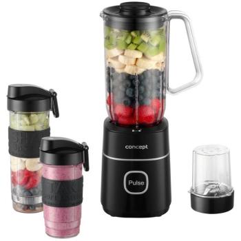 Batidora de Batidos Concept SM3490, 700 W, 4 Recipientes (1000 ml, 570 ml, 400 ml) y Molinillo, Color Negro