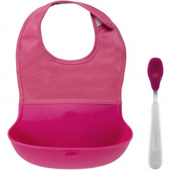 Oxo Tot - Babero Plegable Oxo con Cuchara Tot para toma rosa