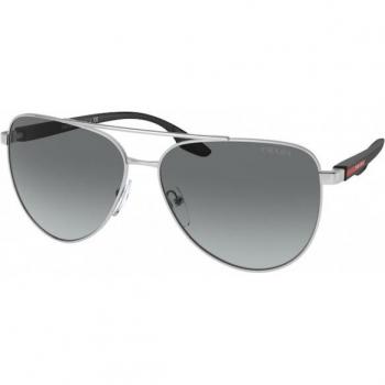 Prada Linea Rossa PS 52WS Col. 1BC08O Men's Pilot Sunglasses Silver Frame Gray Lenses 61 MM