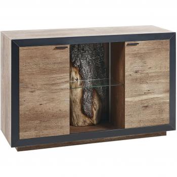 Aparador LED Rustic 2 Puertas Madera Clara y Negra MDF con Estantes 120 x 42 cm Marana
