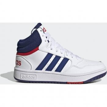 Zapatillas Adidas Hoops Mid 3.0 Infantil Blancas y Azules Marinas - Talla 31