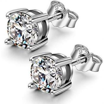 FANCI Pendientes Mujer, regalos para madres Luchando con Diamantes, Plata de Ley 925, 6MM Zirconia Redonda de Swarovski, regalos para mama