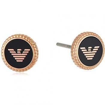 Emporio Armani Pendientes de Botón para Mujer, Oro Rosa/Negro EGS2534221