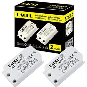 EACLL Transformador LED AC 240V a DC 12V 850mA 10W, Pack de 2, Para drive de Menos de 10W MR11 G4 MR16 GU5.3 Bombillas LED y Tiras de Luz LED, Adaptador de Lámpara LED, Mini Controlador Alimentación