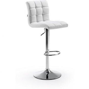 Kave Home - Taburete Alto Blanco Crema de Piel sintética y pie de Acero