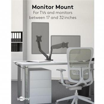 Goobay 58531 Soporte de Monitor Doble con Resorte de Gas para Escritorio, Capacidad hasta 32, Color Negro