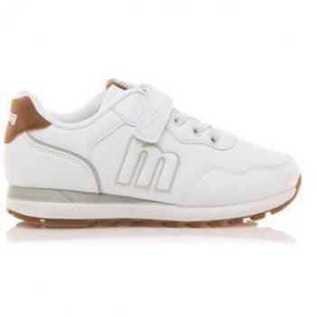 Zapatillas deportivas Mustang Kids estilo running para niños, modelo 48895V C19667, color blanco, con logo bordado y cierre con cordones