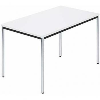 Mesa rectangular con tubo redondo cromado 1200 x 800 mm, color blanco