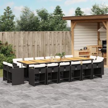 17-Piece Black Poly Rattan Garden Dining Set with Cushions