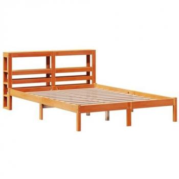 Estructura de cama con cabecero de cera redonda marrón 140x190 cm en pino macizo