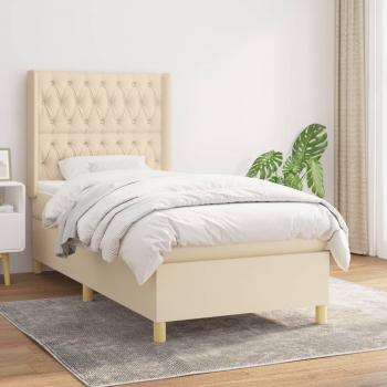 Cama box spring con colchón de tela color crema 90x200 cm