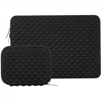 MOSISO Funda Blanda Compatible con MacBook Pro 14 2021 M1 Pro/M1 MAX A2442, Compatible con MacBook Air/Pro Retina,13-13,3 Pulgadas Portátil, Estilo Diamante Bolsa Blanda con Pequeño Caso,Negro