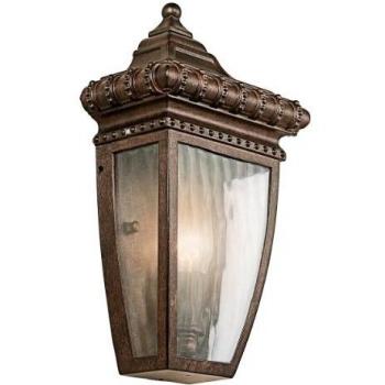 Aplique de lluvia veneciana, bronce cepillado y vidrio, media linterna, IP44, E14