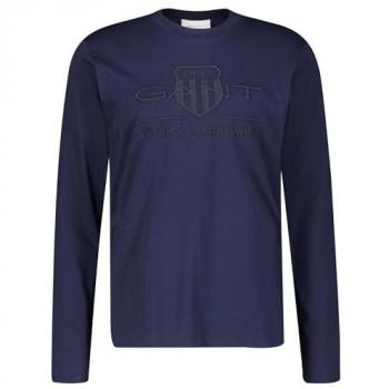 Camiseta de Manga Larga Gant para Hombre Regular Fit Tonal Shield Color Azul Marino Talla L
