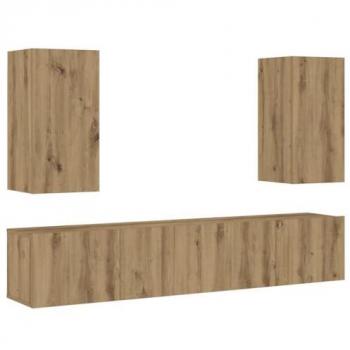 Muebles de TV de pared 4 piezas en madera de ingeniería roble artesanal