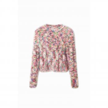 Desigual Pink Cotton Sweater - M, Round-neck Knitwear, female, Multicolor, Size: M with Contrasting Details