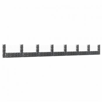 Cesta de gaviones forma de U con 8 postes de hierro, dimensiones 860x20x100 cm, ideal para múltiples usos como plantas y animales, incluye malla para ventilación y seguridad