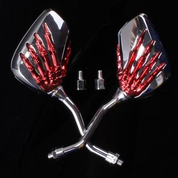 Heart Horse Par de Skull Claw Espejos Retrovisores Universales para Motocicleta y Scooters ATV Yamaha Suzuki Pernos de Fijación de 8 mm e 10mm（Rojo）