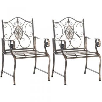 Set de 2 sillas de jardín Punjab en hierro bronce con reposabrazos, estilo rústico y resistente a la intemperie