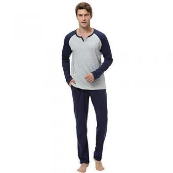 Aibrou 100% Algodón Pijama Hombre Invierno Mangas Larga Pantalon Largo 2 Piezas, Cómodo y Generoso, color Gris, talla M