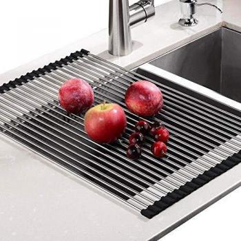 Rainsworth Escurreplatos de Cocina, Sin BPA, Escurreplatos de Acero Inoxidable 304, para Cocina y Plato, Multiusos, Negro, 52.8 x 34 cm
