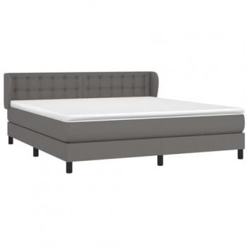 Cama Box Spring con Colchón de Cuero Sintético Gris 160x200 cm