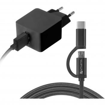 4smarts 465493 12 W V Plug Cargador con Micro-USB/USB de c Cable de datos, 1,5 m longitud de cable Negro